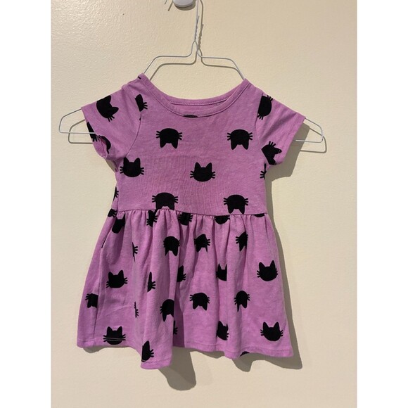 NWOT Cat & Jack Short-Sleeve Purple Black Cat Dress - 18M - Picture 1 of 3